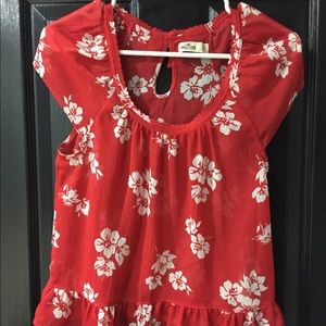 Hollister top-red with white flowers